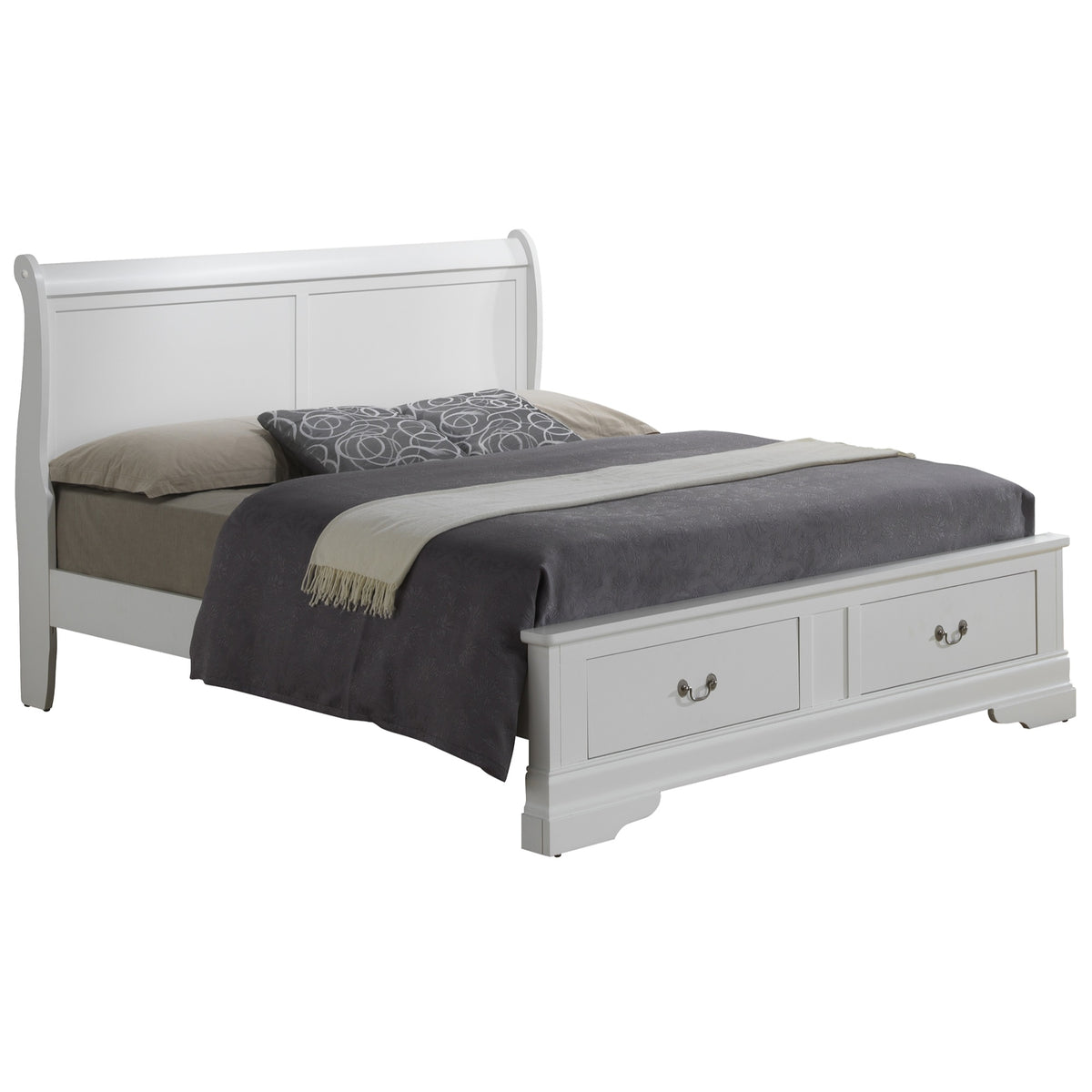 Louis Philippe White King Storage Wood Panel Bed