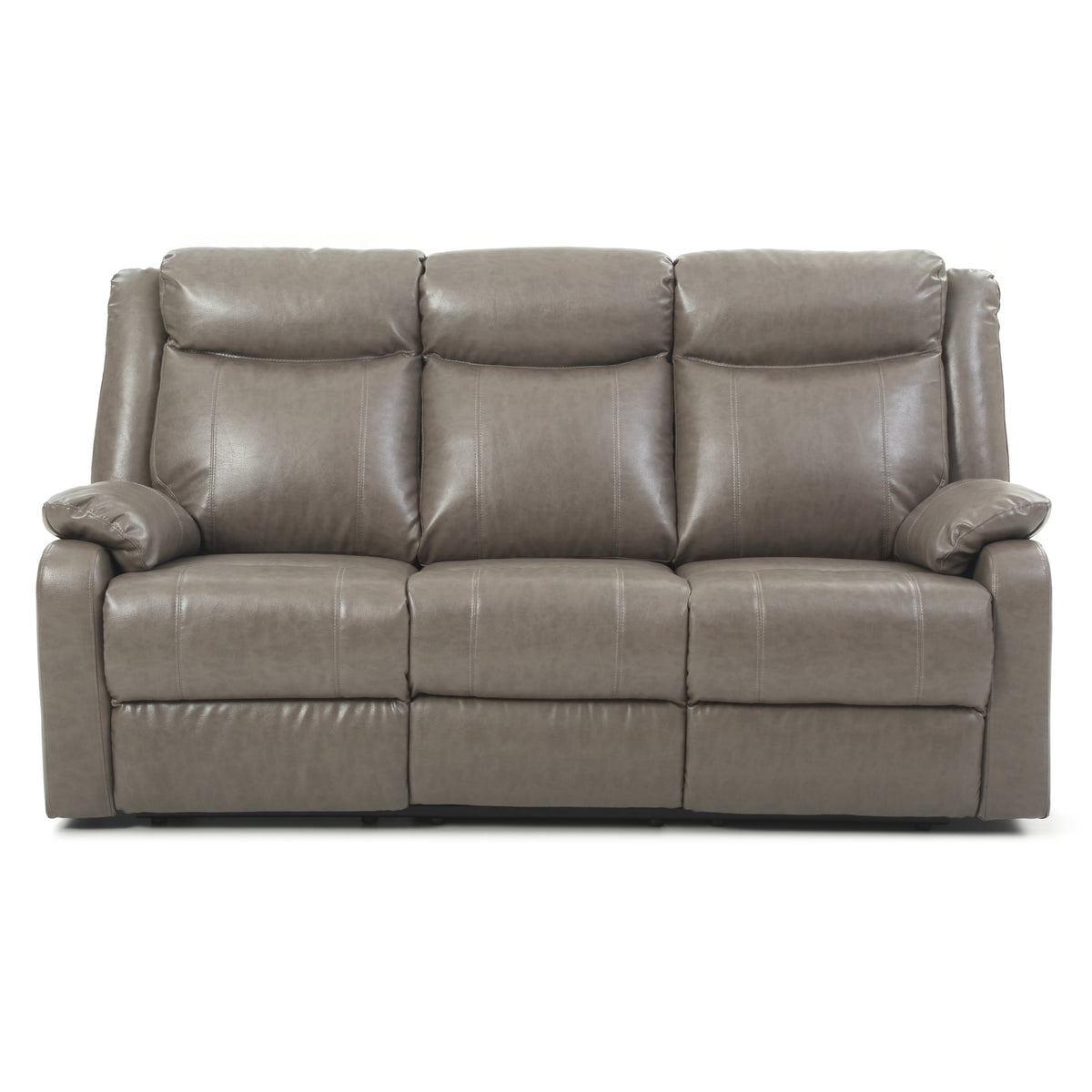Ward 76 In. Gray Faux Leather 3Seater Reclining Sofa With Pillow Top Arm