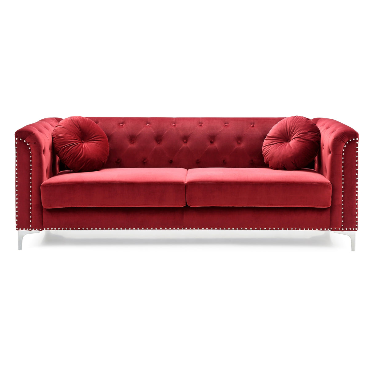 Pompano 83 In. Burgundy Tufted Velvet Loveseat With 2Throw Pillow