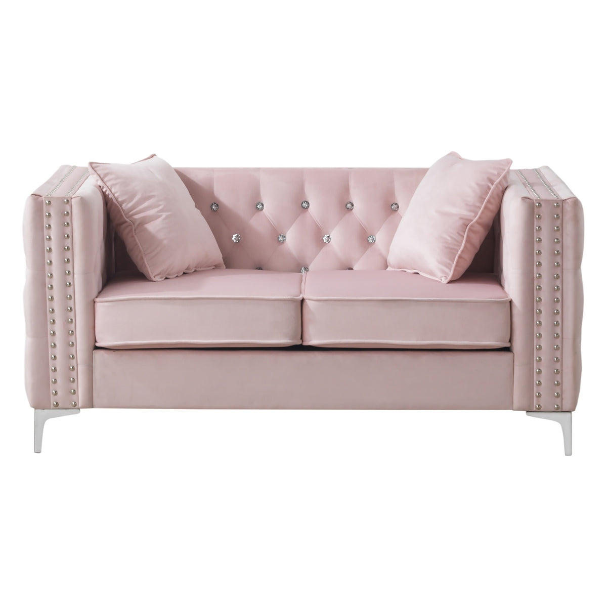 Paige 63 In. Pink Velvet 2Seater Sofa With 2Throw Pillow