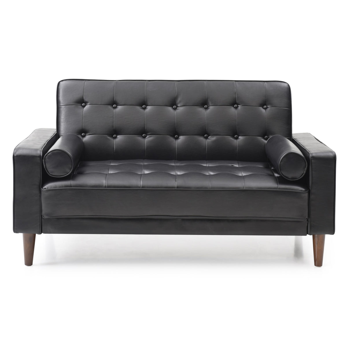 Andrews 60 In. W Flared Arm Faux Leather Straight Sofa In Black