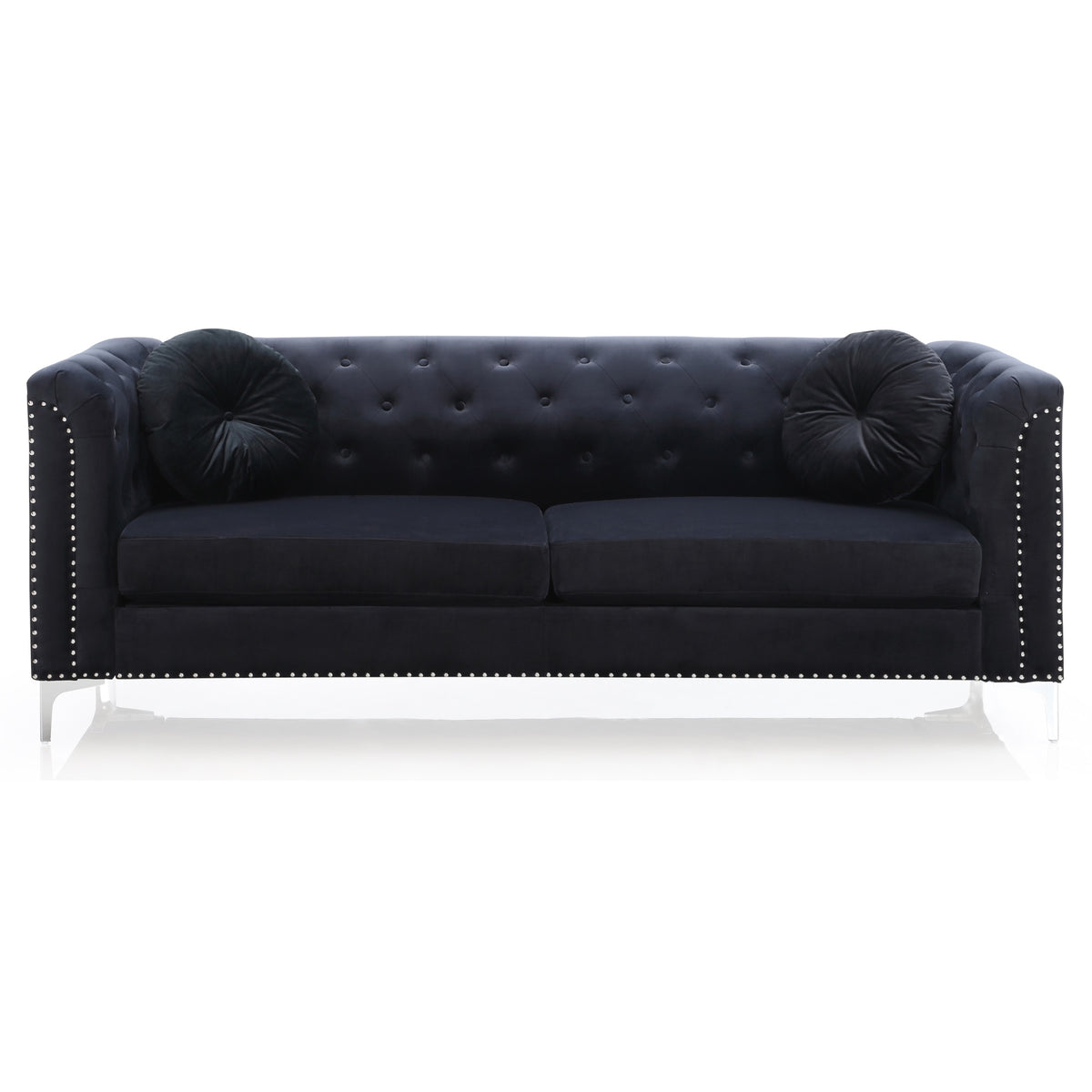 Pompano 83 In. Black Tufted Velvet Loveseat With 2Throw Pillow