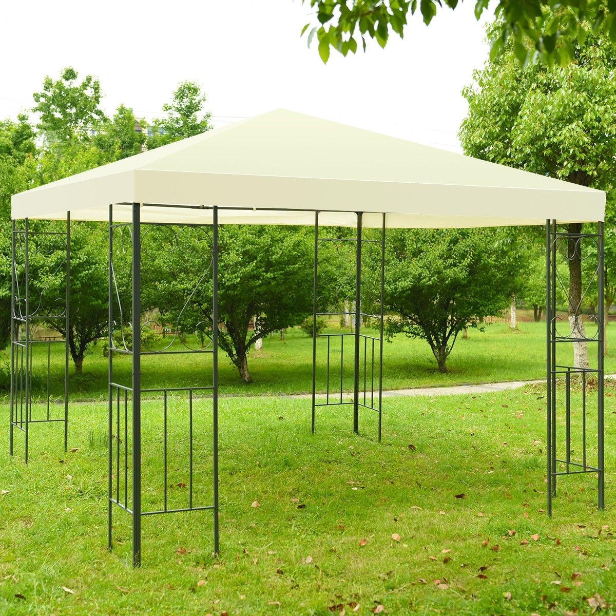 10 x 10 Ft Outdoor Steel Frame Gazebo Shelter with Waterproof Polyester Canopy