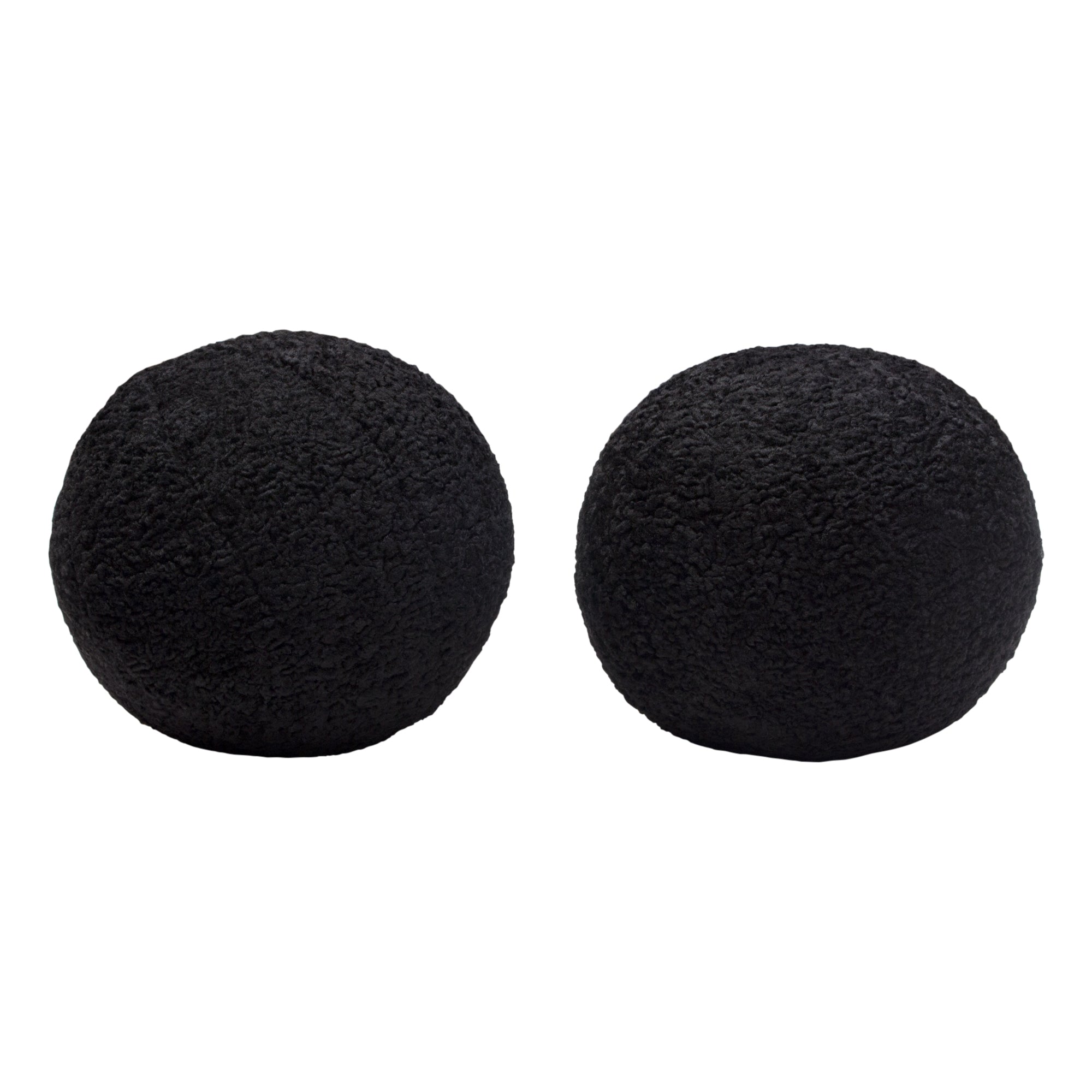 Set Of (2) 10' Round Accent Pillows In Black Faux Sheepskin By Diamond Sofa