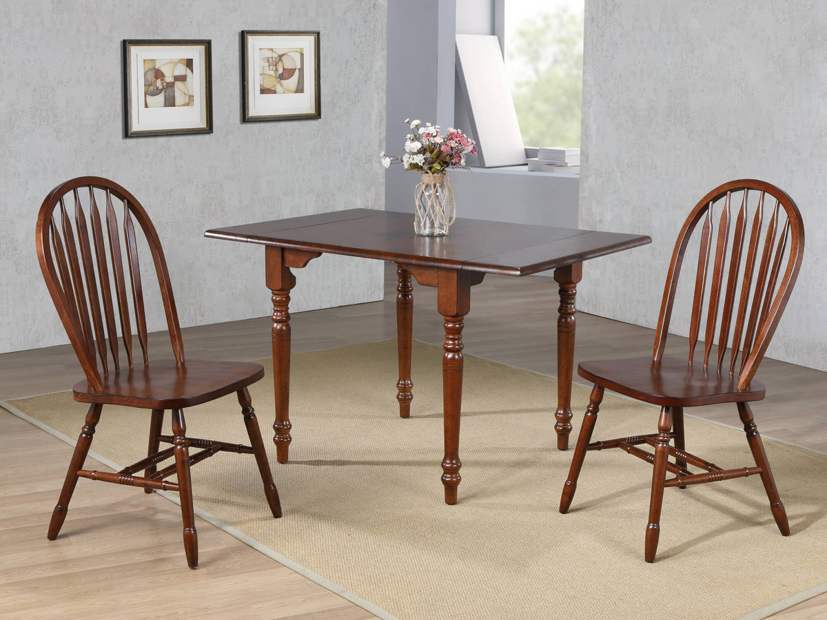 Sunset Trading Andrews 3 Piece 48 Inch  Rectangular Dining Set | Expandable Drop Leaf Table | Chestnut Brown Wood | Windsor Arrowback