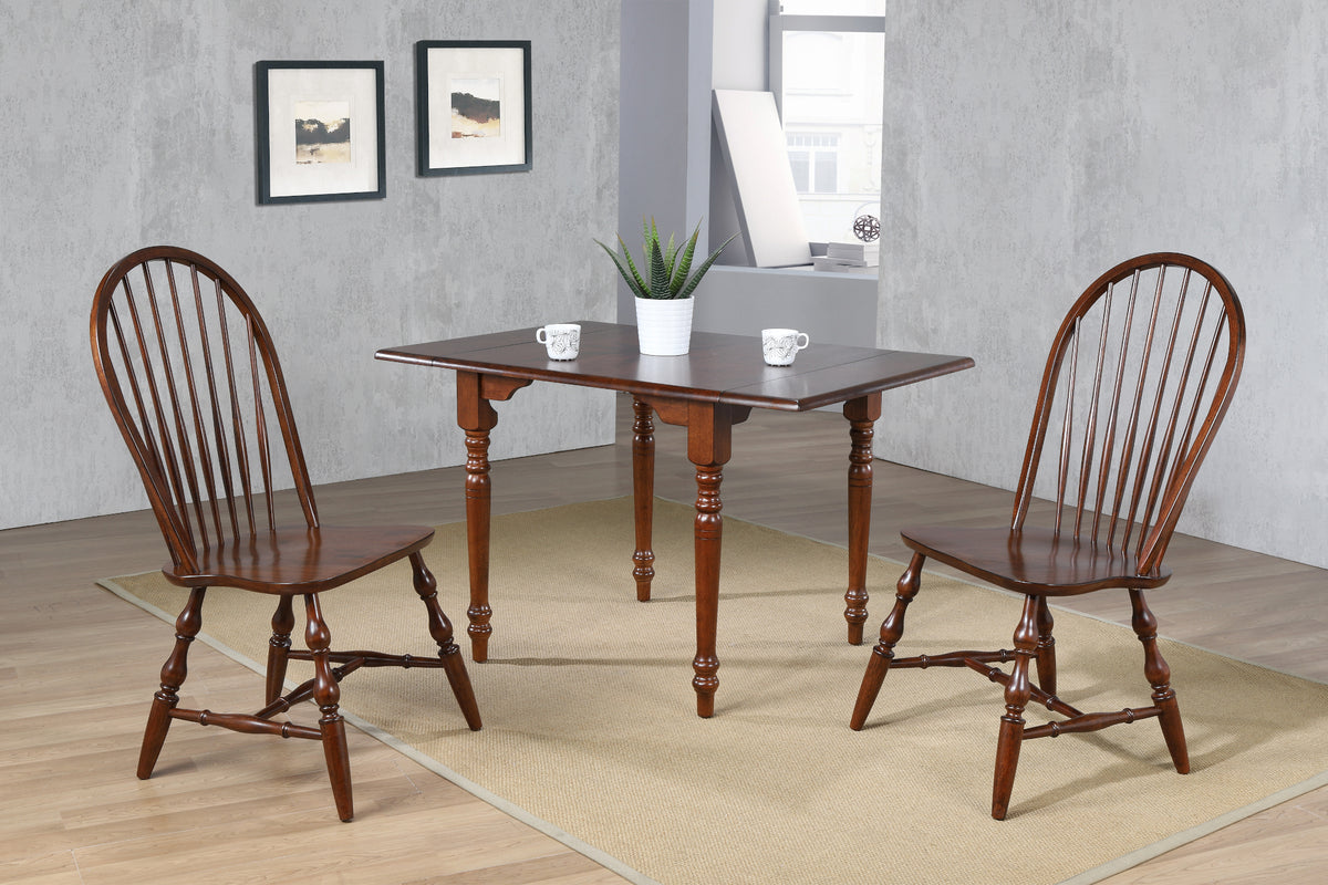 Sunset Trading Andrews 3 Piece 48 Inch  Rectangular Dining Set | Expandable Drop Leaf Table | Chestnut Brown Wood | Spindleback Chair
