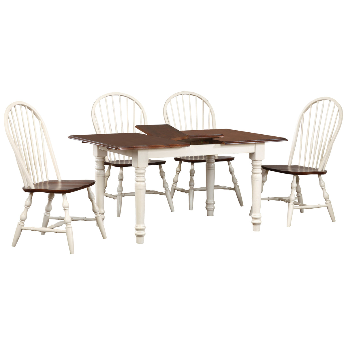 Sunset Trading Andrews 5 Piece 60 Inch  Rectangular Extendable Dining Set | Butterfly Leaf Table | Spindleback Chairs | Antique White