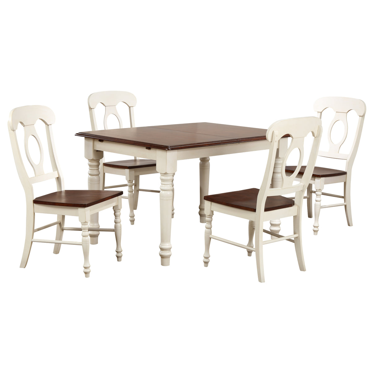 Sunset Trading Andrews 5 Piece 60 Inch  Rectangular Extendable Dining Set | Butterfly Leaf Table | Napoleon Chairs | Antique White/Ch