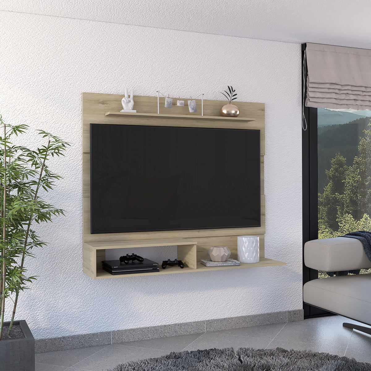 Beijing Floating Entertainment Center, One Superior Shelf, Two Shelves, Space For The Tvs Up 55 Inch
