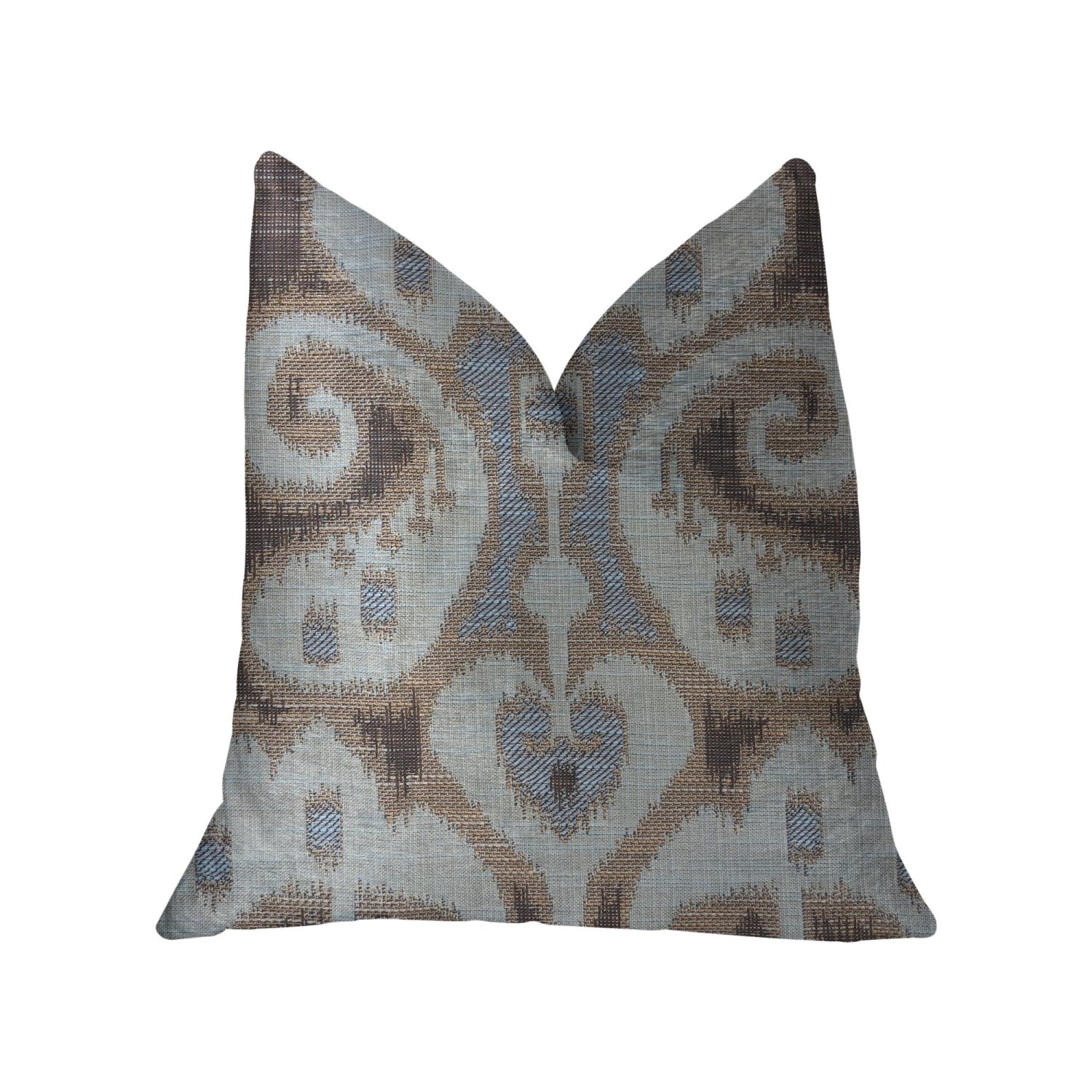 Plutus Paragon Brown, Blue And Beige Luxury Throw Pillow - Double Sided  20' X 20'