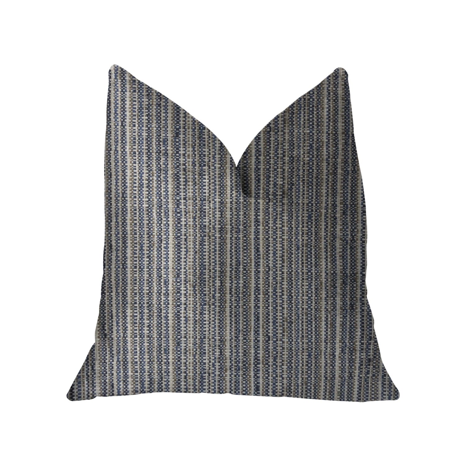 Plutus Parallel Lanes Blue, Beige And Brown Luxury Throw Pillow - Double Sided  18' X 18'