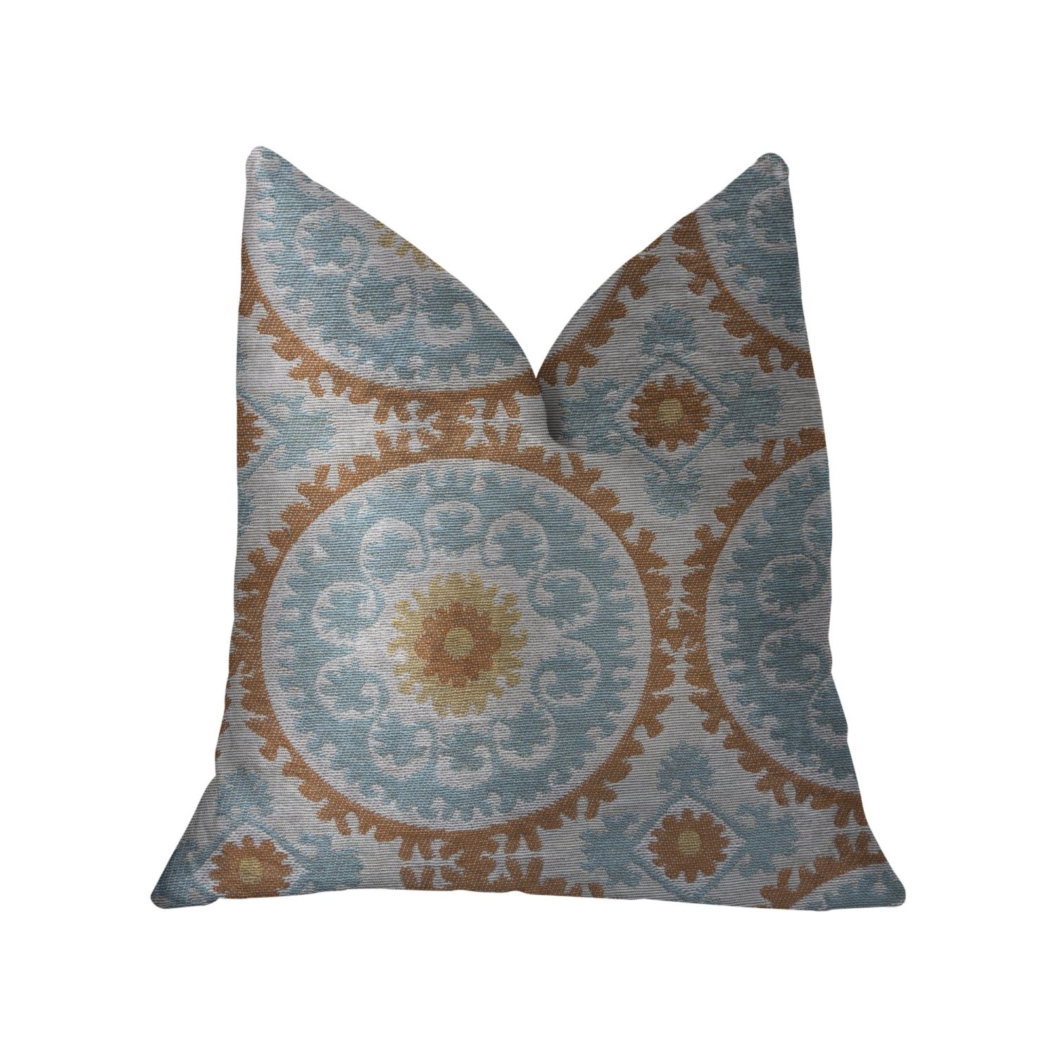 Plutus Sunset Cottage Orange, Blue And Ivory Luxury Throw Pillow - Double Sided  24' X 24'