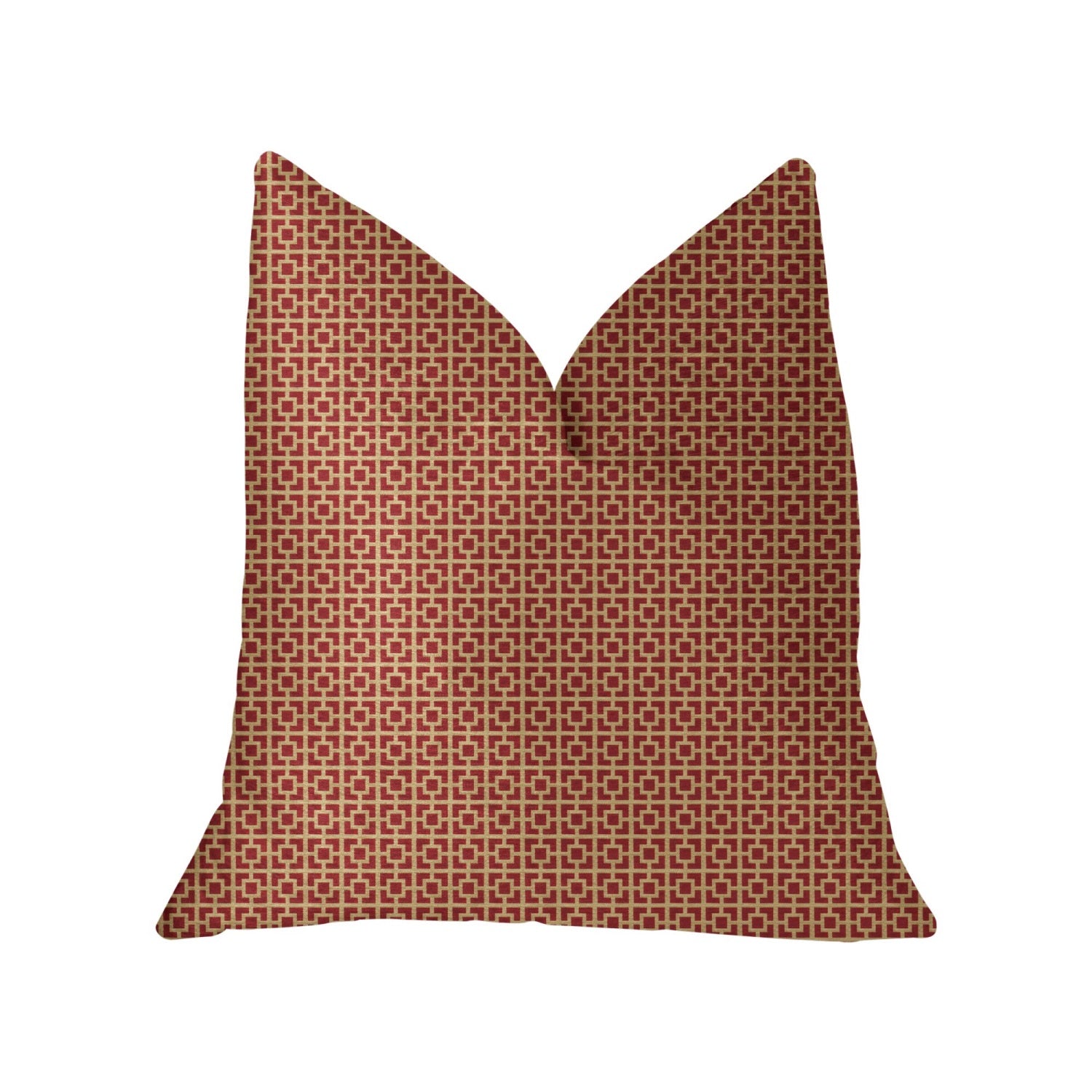Plutus Crimson Square Red And Beige Luxury Throw Pillow - Double Sided  16' X 16'