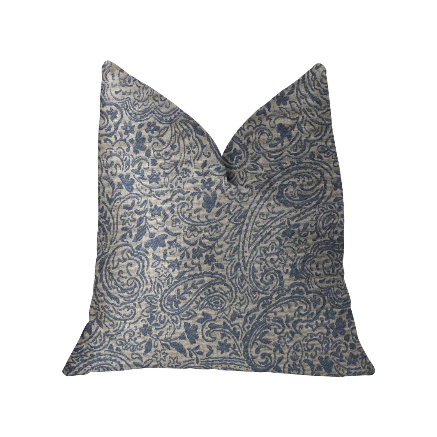 Plutus Kingston Waverly Blue And Ivory Luxury Throw Pillow - Double Sided  16' X 16'