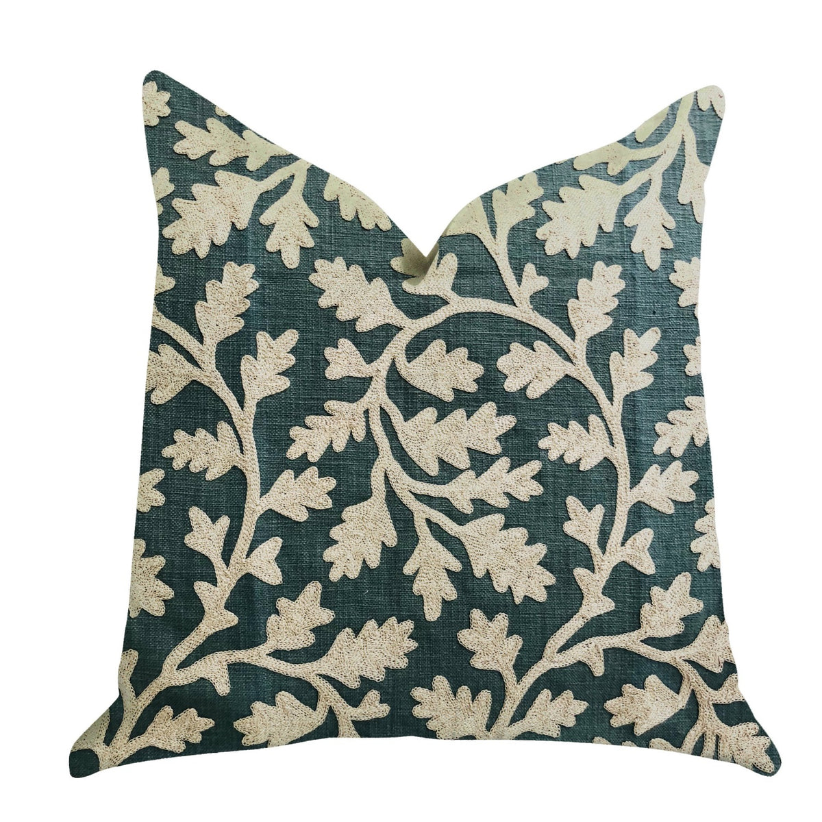 Plutus Wild Emerald Figleaf In Green Luxury Throw Pillow  - Double Sided  16' X 16'
