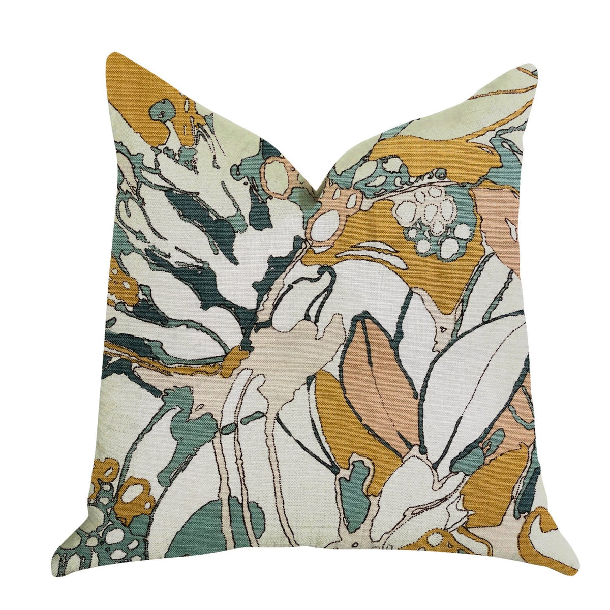 Plutus Camellia Floral Multi Color Luxury Throw Pillow - Double Sided  22' X 22'