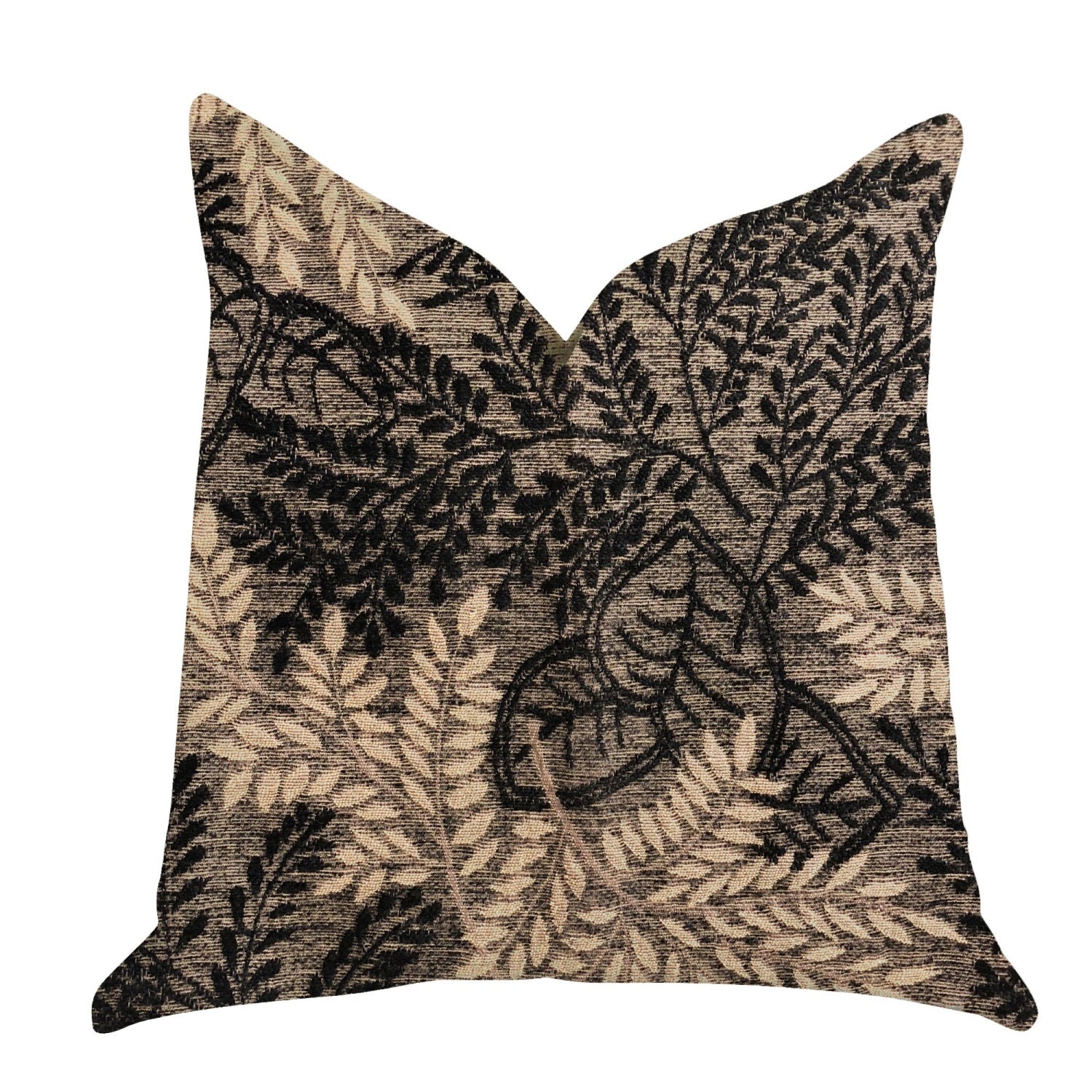 Plutus Bonzai Ebony Floral Throw Pillow In Black And Brown   - Double Sided  16' X 16'