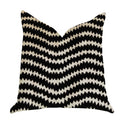 Plutus Jagged Fringe Luxury Throw Pillow In Black And Beige - Double Sided  24' X 24'