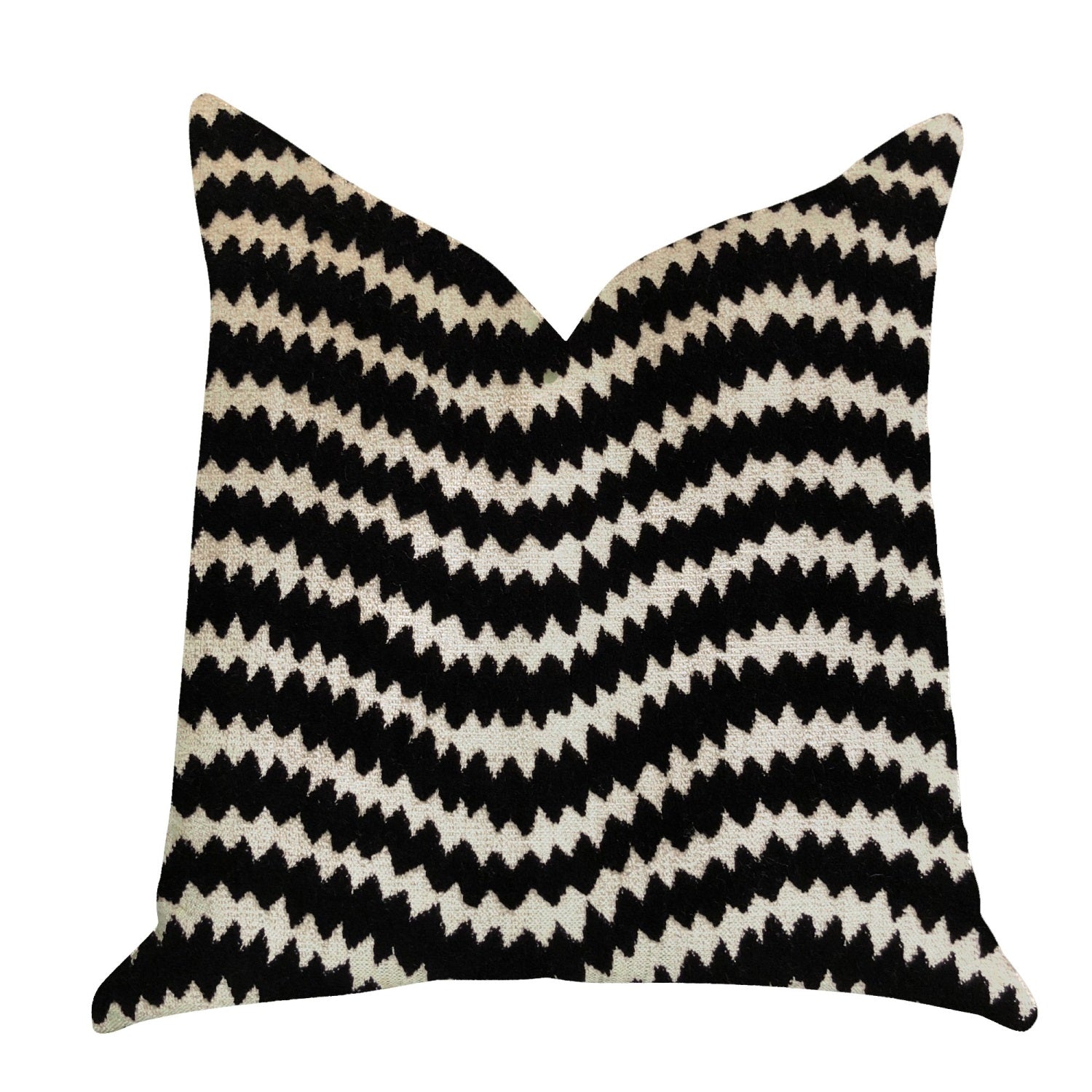 Plutus Jagged Fringe Luxury Throw Pillow In Black And Beige - Double Sided  24' X 24'