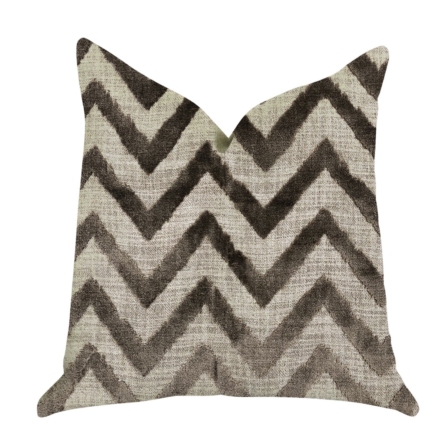 Plutus Oblique Zigzag Luxury Throw Pillow In Beige Tones - Double Sided  16' X 16'