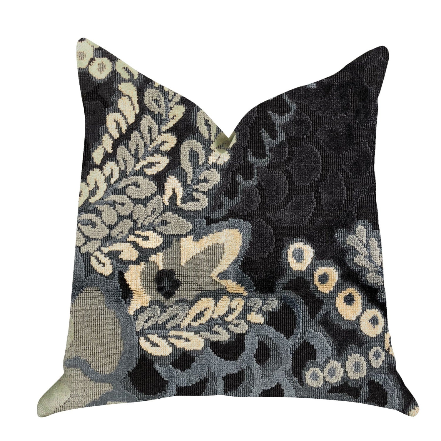Plutus Leilani Fleurs Luxury Throw Pillow In Blue And Beige Tones - Double Sided  20' X 36' King
