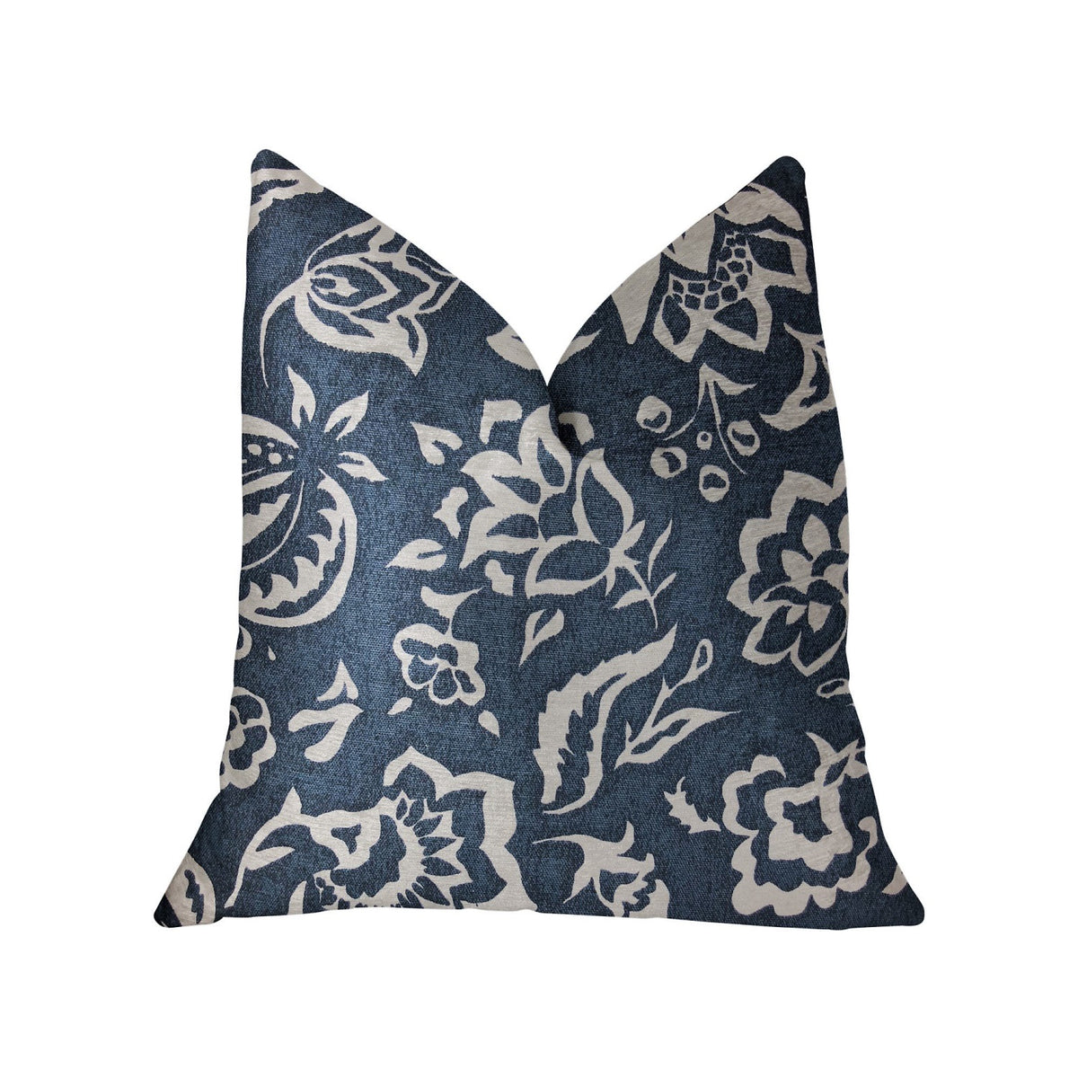 Plutus Elsi Pom Blue And White Luxury Throw Pillow - Double Sided  16' X 16'
