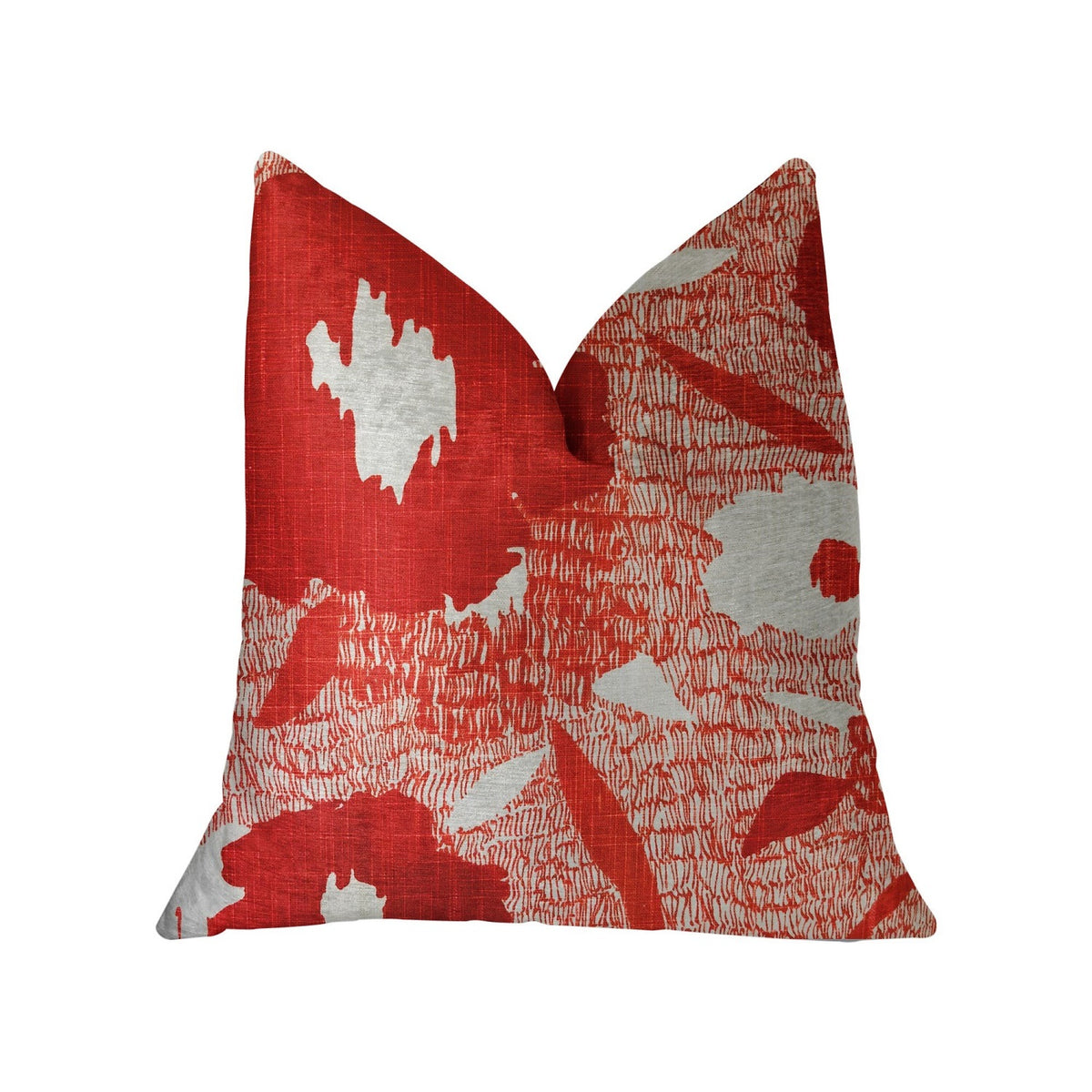 Plutus Hibiscus Red And Beige Luxury Throw Pillow - Double Sided  12' X 20'