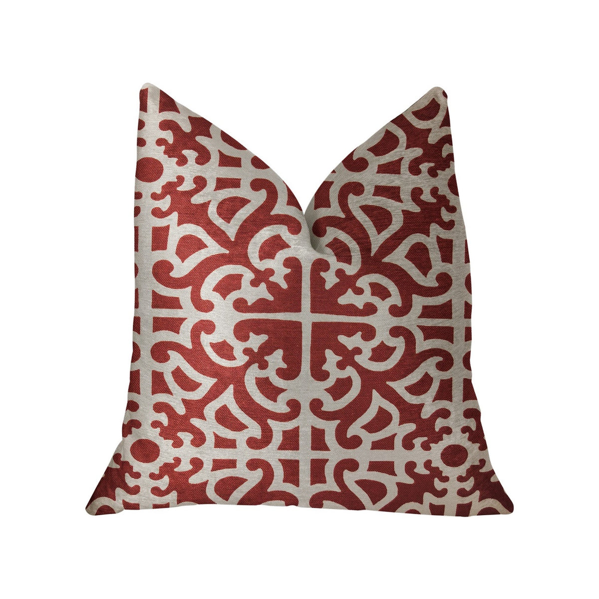 Plutus Red Romance Red And Beige Luxury Throw Pillow - Double Sided  18' X 18'