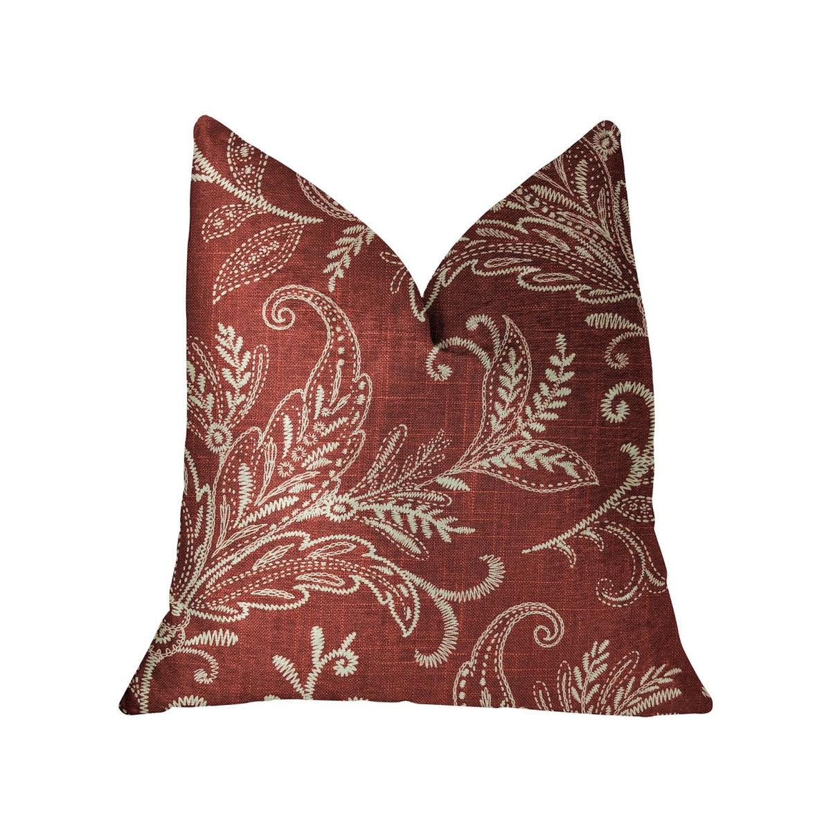 Plutus Berry Crest Vineyard Red And Beige Luxury Throw Pillow - Double Sided  18' X 18'