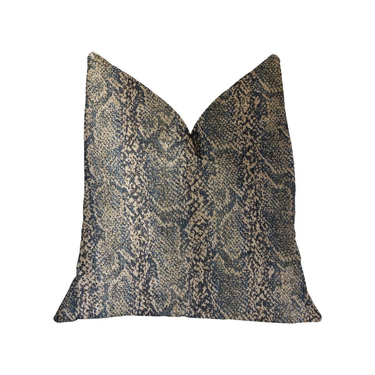 Plutus Exotic Phantom  Blue And Gold Luxury Throw Pillow - Double Sided  18' X 18'