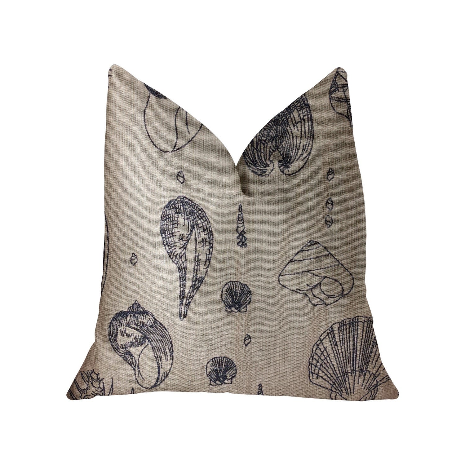 Plutus Seashell Bay Blue And Beige Luxury Throw Pillow - Double Sided  22' X 22'