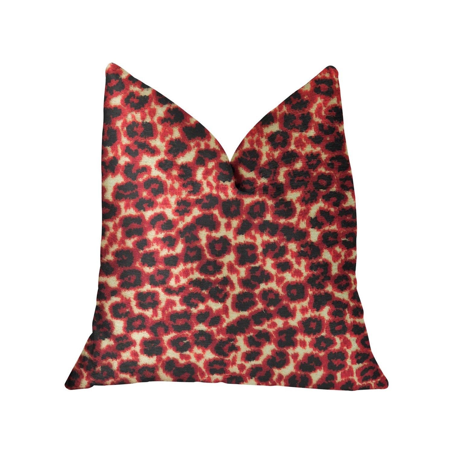 Plutus Crimson Cheetah Black And Red Luxury Throw Pillow - Double Sided  24' X 24'
