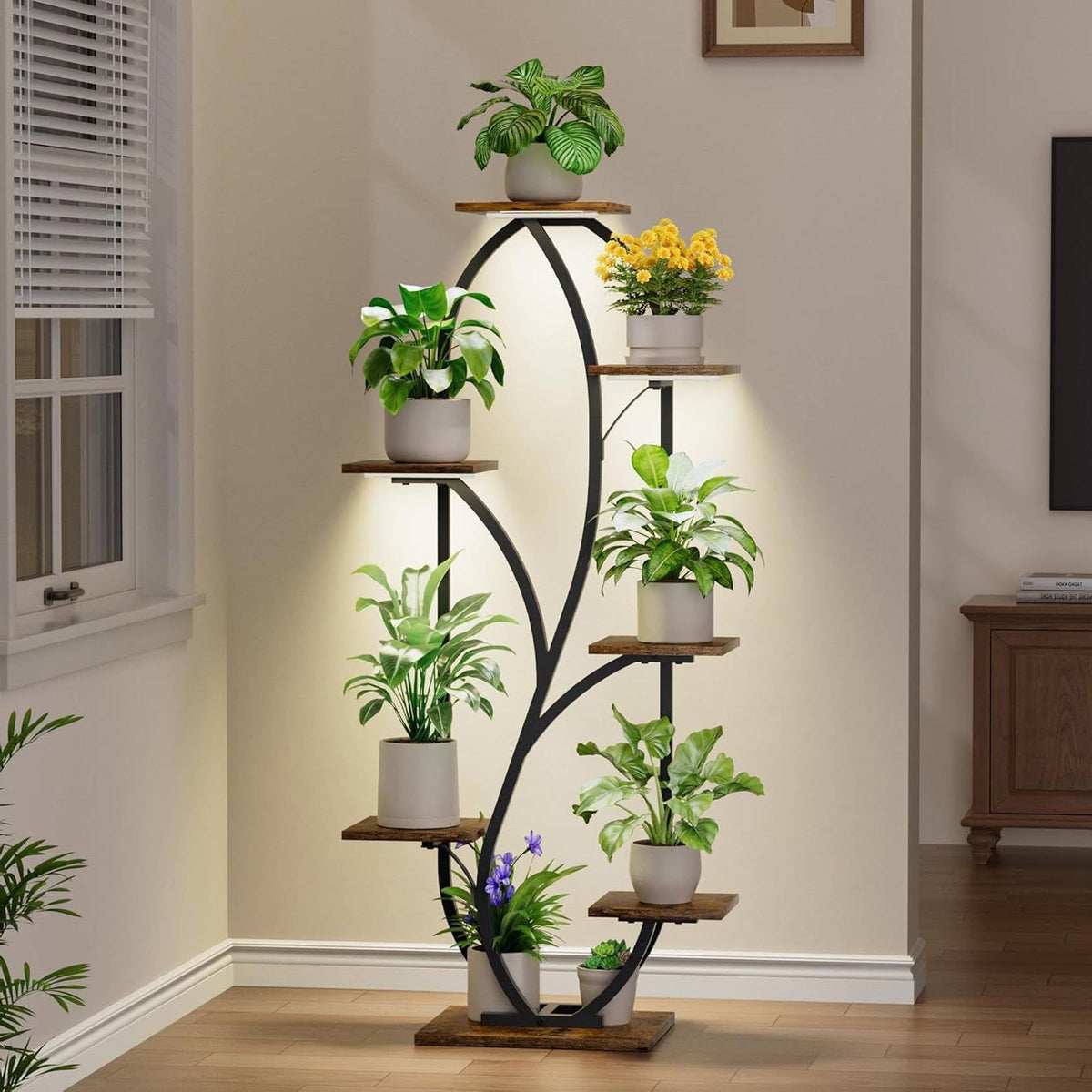 Modern 54-inch Tall Indoor Plant Stand Display Shelf with Grow Lights