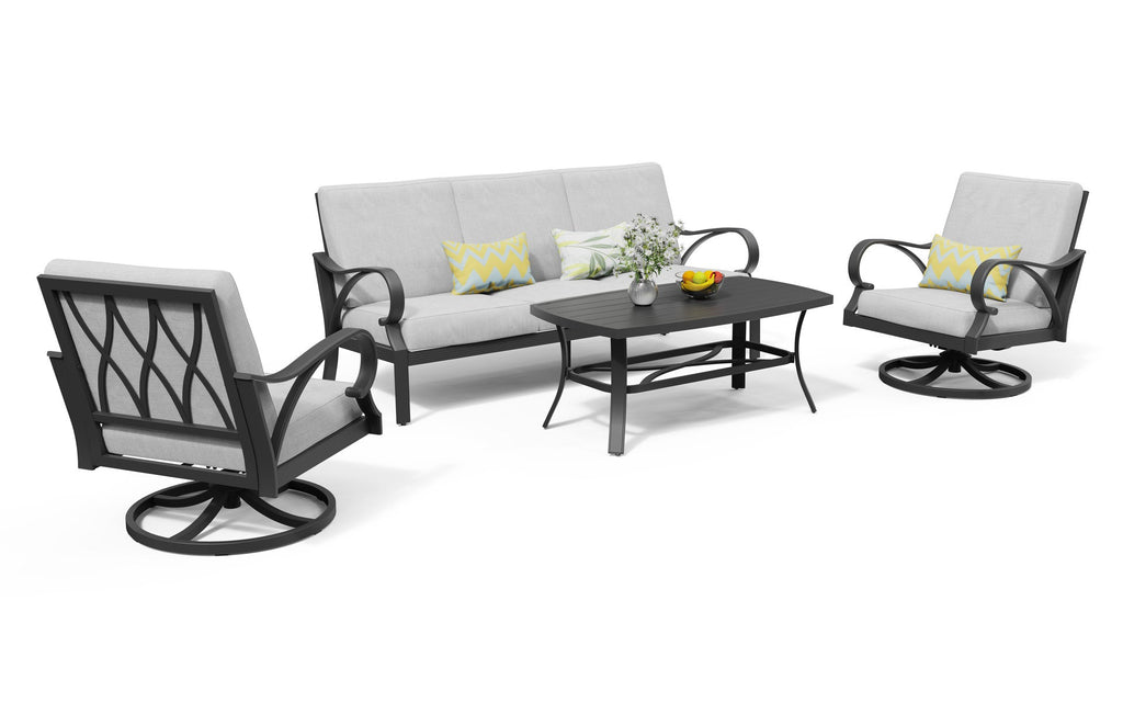 Puget 4-Piece Aluminum Living Room Set With Swivel Chairs