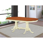 East West Furniture PVT-WHI-TP Plainville Kitchen Dining Table - an Oval Wooden Table Top with Butterfly Leaf & Double Pedestal Base, 42x78 Inch, Buttermilk & Cherry