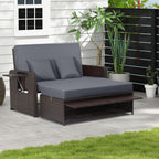 Outdoor Rattan Daybed with Adjustable Backrest & Ottoman