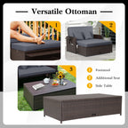 Outdoor Rattan Daybed with Adjustable Backrest & Ottoman