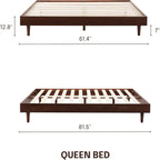 Queen size Mid-Century Modern Platform Bed Frame in Dark Brown Wood Finish
