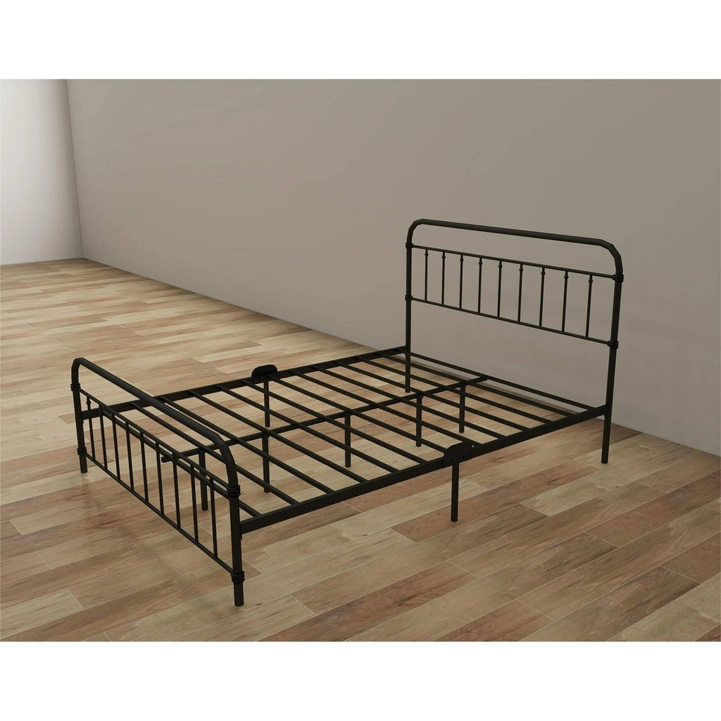 Queen Classic Farmhouse Black Metal Bed Frame with Rounded Headboard Footboard