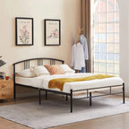 Queen size Black Metal Platform Bed Frame with Arched Headboard