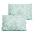Queen size Light Blue Damask Embroidered 4 Piece Oversized Bedspread Set