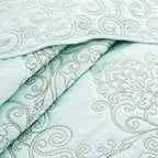 Queen size Light Blue Damask Embroidered 4 Piece Oversized Bedspread Set