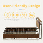 Queen size Platform Bed with Headboard and Storage Drawers in Brown Wood Finish