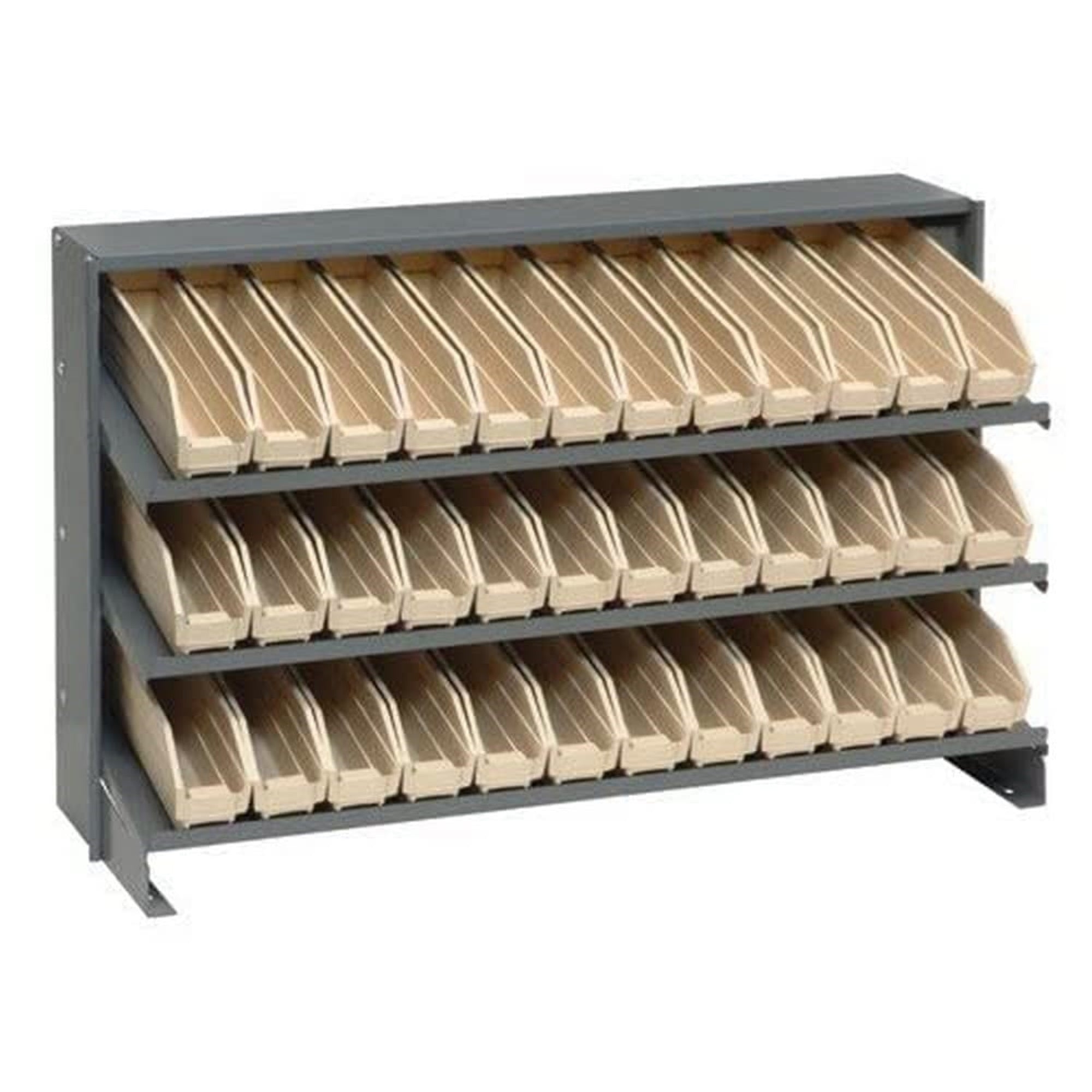 Pick Rack, slopped, bench style, 12-1/2L x 36W x 23H, 250 lbs. capacity, (3) shelves configuration, includes: (36) QSB100 ivory 