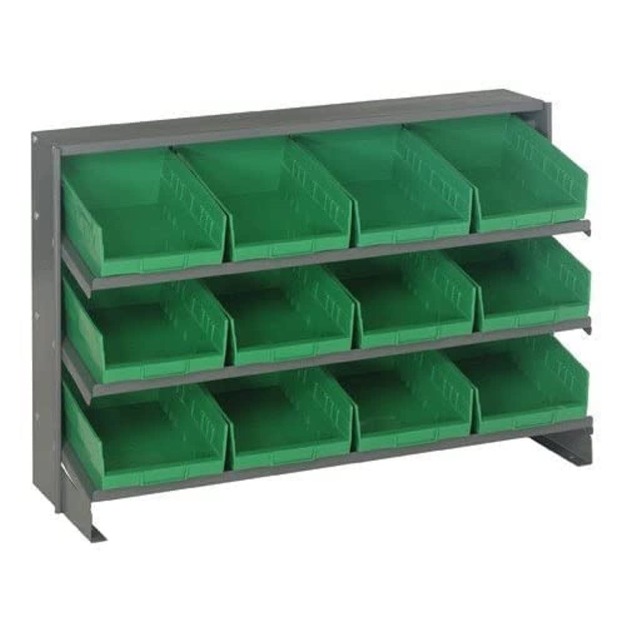 Pick Rack, slopped, bench style, 12-1/2L x 36W x 23H, 250 lbs. capacity, (3) shelves configuration, includes: (12) QSB107 green 
