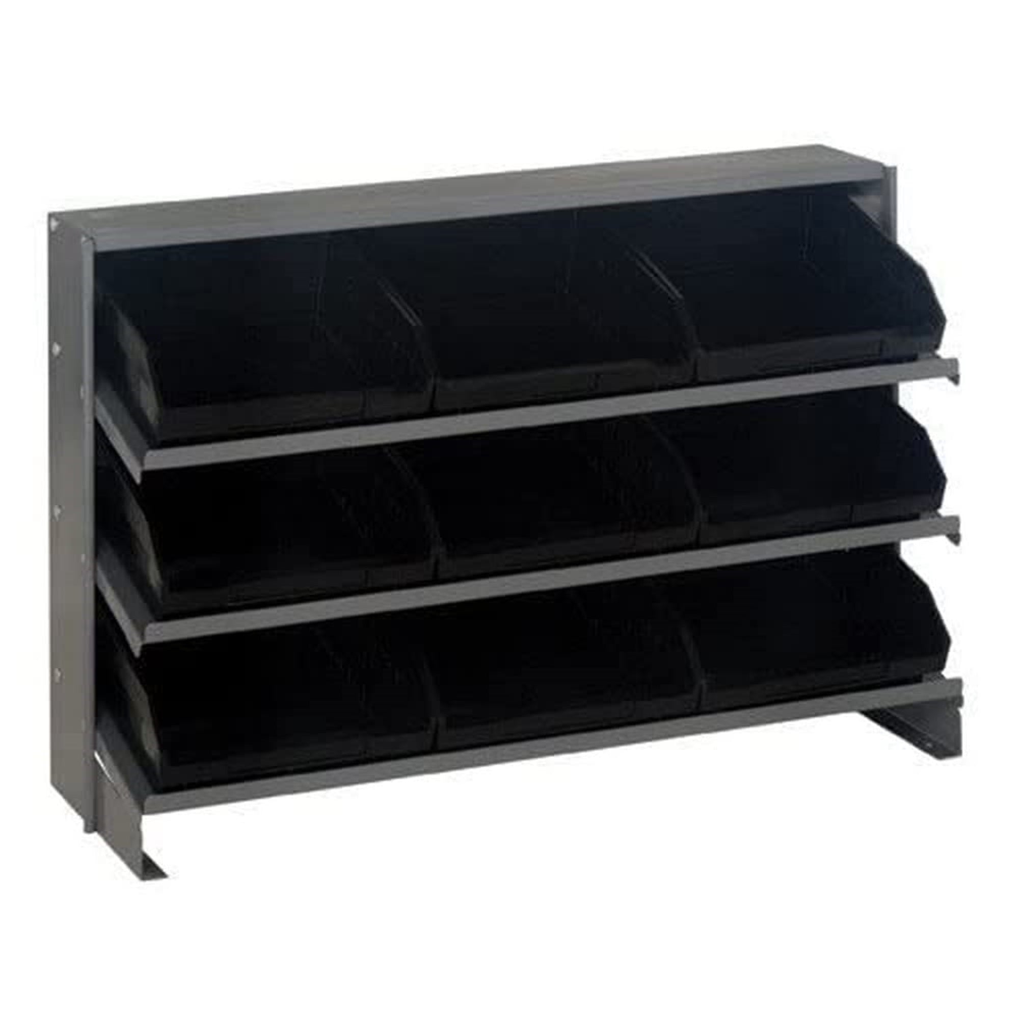 Pick Rack, slopped, bench style, 12-1/2L x 36W x 23H, 250 lbs. capacity, (3) shelves configuration, includes: (9) QSB109 black b