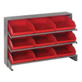 Pick Rack, slopped, bench style, 12-1/2L x 36W x 23H, 250 lbs. capacity, (3) shelves configuration, includes: (9) QSB109 red bin