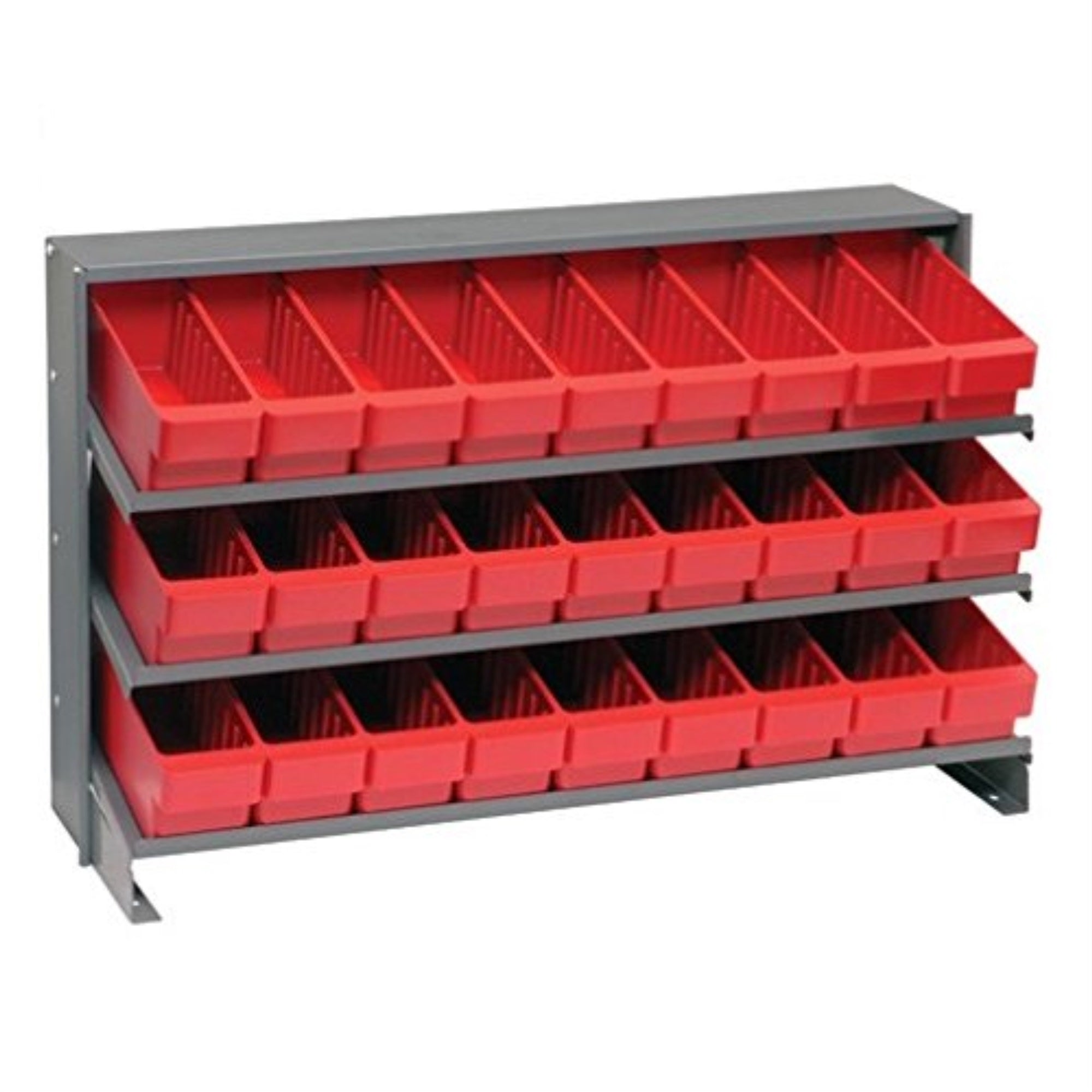 Pick Rack, slopped, bench style, 12-1/2L x 36W x 23H, 250 lbs. capacity, (3) shelves configuration, includes: (27) QED501 red bi