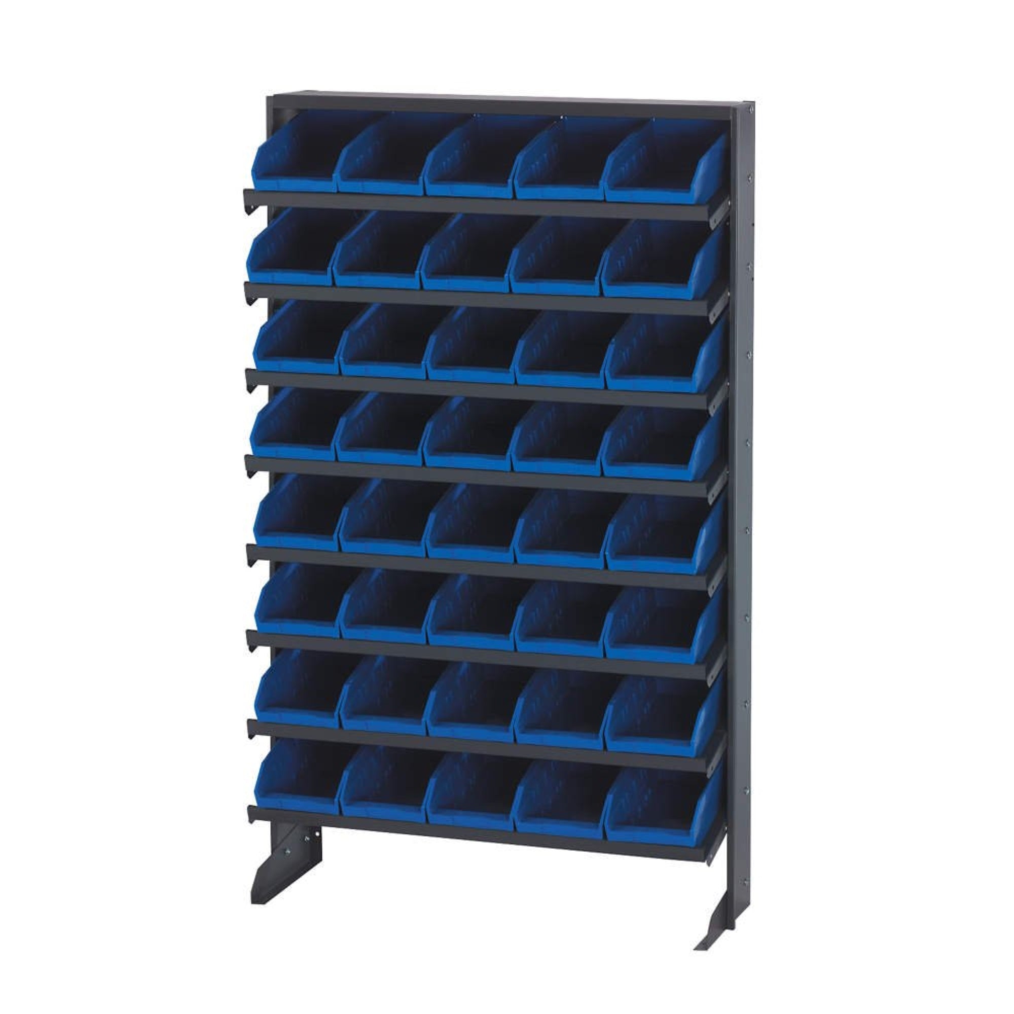 Pick Rack, slopped, single sided, 12D x 36W x 60H, 400 lbs. capacity, includes: (8) shelves and (40) QSB102 red bins, galvanized