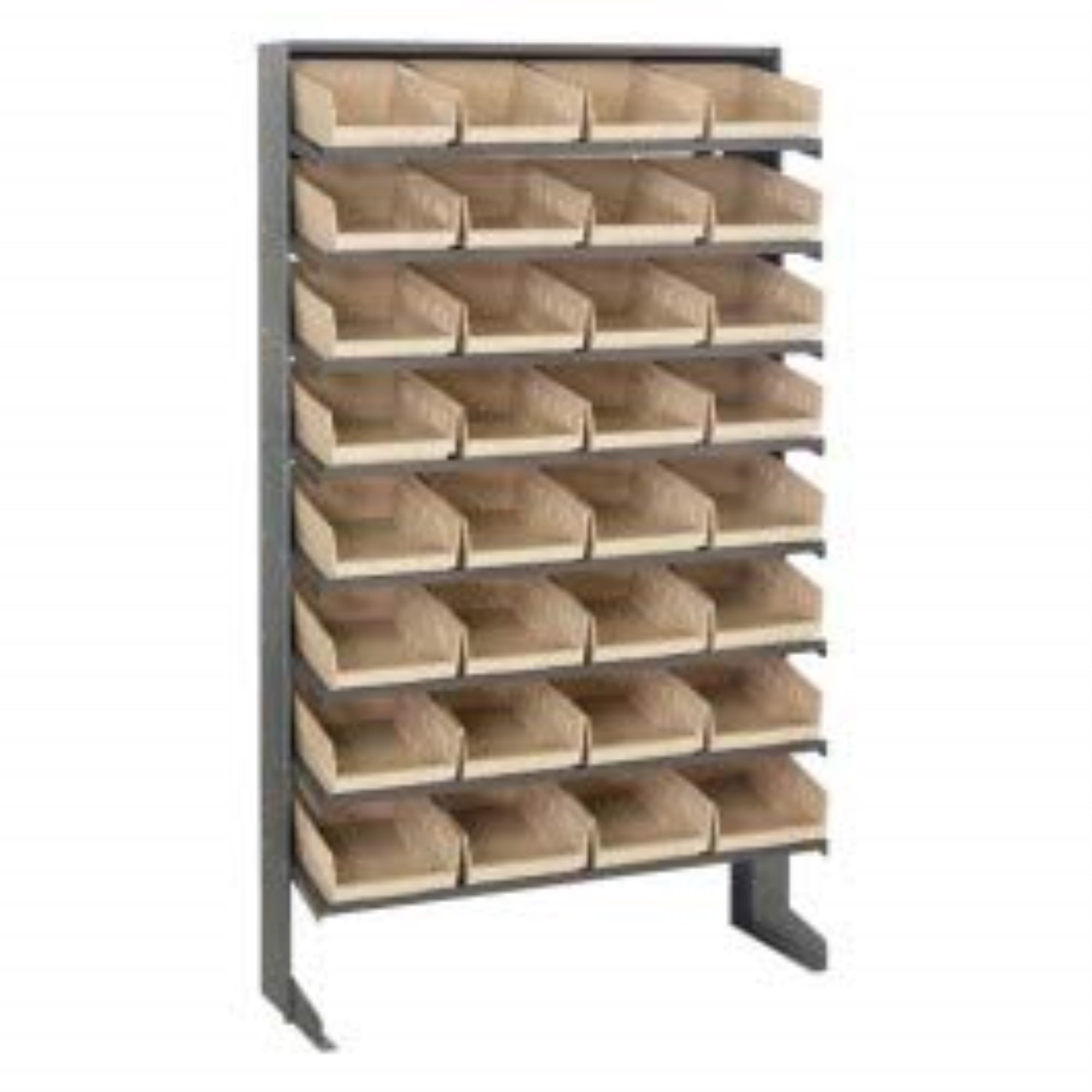 Pick Rack, slopped, single sided, 12D x 36W x 60H, 400 lbs. capacity, includes: (8) shelves and (32) QSB107 blue bins, galvanize